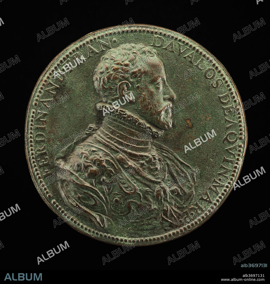 ANNIBALE FONTANA. Fernando Francesco II d'Avalos, c. 1530-1571, Marquess of Pescara [obverse]. Dimensions: overall (diameter): 7.2 cm (2 13/16 in.)  gross weight: 125.12 gr (0.276 lb.)  axis: 12:00. Medium: bronze.