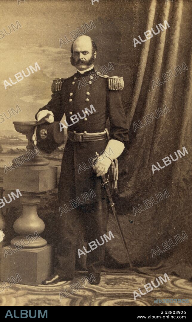 Ambrose Everett Burnside (May 23, 1824 - September 13, 1881) was an American soldier, railroad executive, inventor, industrialist, and politician from Rhode Island, serving as governor and a US Senator. As a Union Army general in the American Civil War, he conducted successful campaigns in North Carolina and East Tennessee but was defeated in the disastrous Battle of Fredericksburg and Battle of the Crater. He was always very popular both in the army and in politics. He made friends easily, smiled a lot, and remembered everyone's name. His professional military reputation, however, was less positive, and he was known for being obstinate, unimaginative, and unsuited both intellectually and emotionally for high command. He twice refused command of the Army of the Potomac, only accepting when told that the command would otherwise go to Joseph Hooker. His distinctive style of facial hair is now known as sideburns, derived from his last name. He died suddenly in 1881 at the age of 57 of neuralgia of the heart (Angina pectoris).