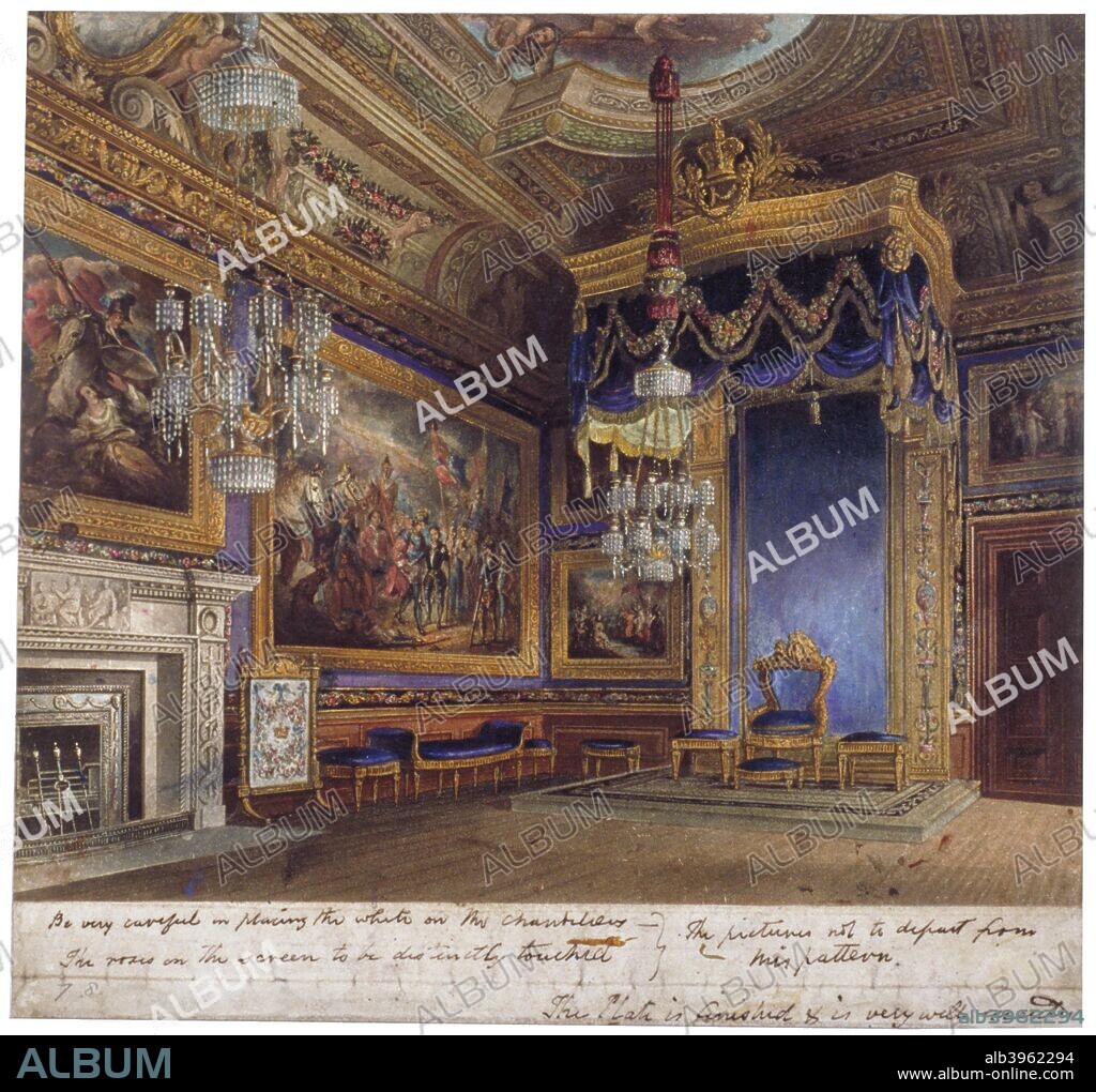 Interior view of the King's Audience Chamber in Windsor Castle, Berkshire, 1818. The King's Audience Chamber was refurbished for King George III by William Chambers in the late 18th century.