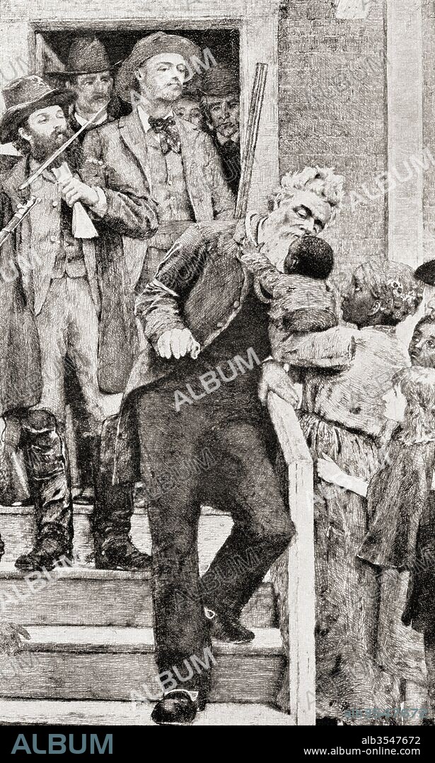 The last moments of John Brown before being taken to his execution by hanging, 1859. John Brown, 1800 – 1859. White American abolitionist. After a painting by Thomas Hovenden. From The History of Our Country, published 1905.