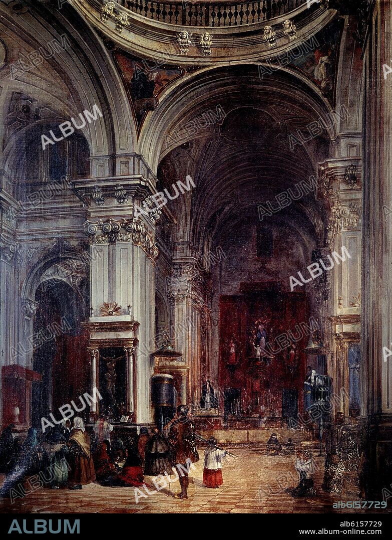 INTERIOR DE LA CATEDRAL DE SAN ISIDRO - SIGLO XIX - OLEO/LIENZO.