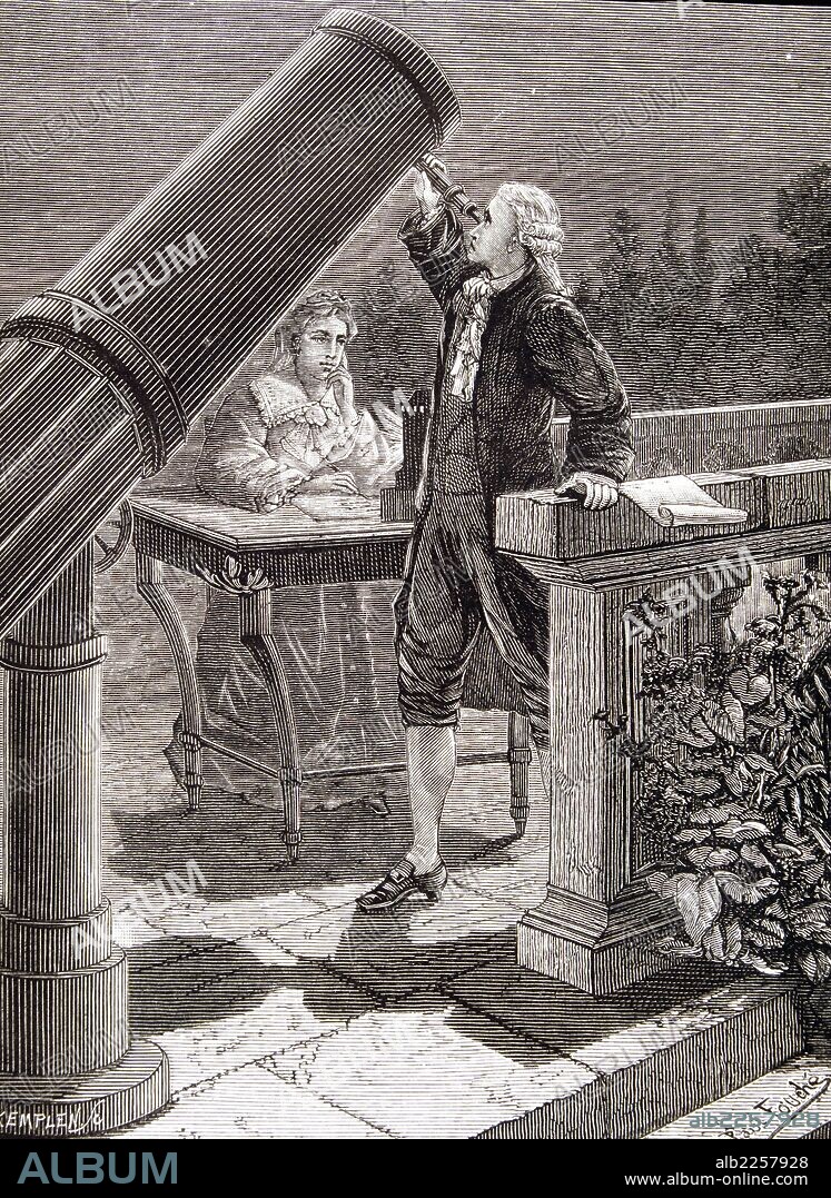 WILLIAN HERSCHEL. ASTRONOMO BRITANICO.1738 - 1822. GRABADO DEL LIBRO " ASTRONOMIE POPULAIRE " DE CAMILLE FLANMMARION. PARIS 1880.