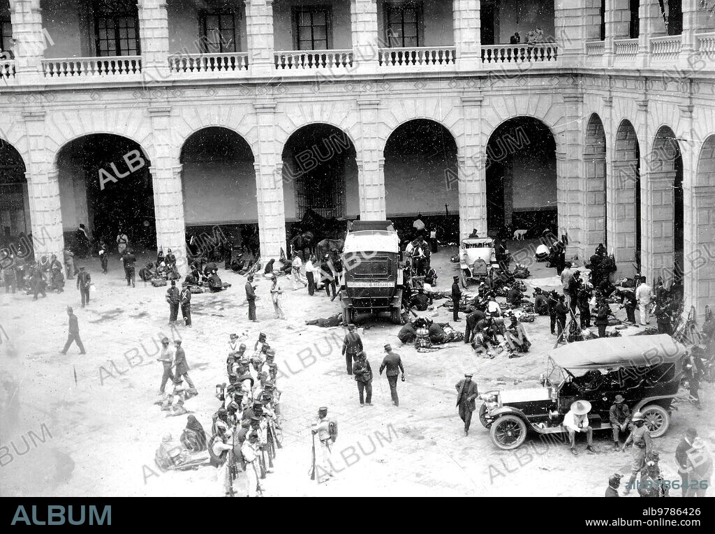 Mexico. March 1913. Appearance of the interior patio of the National Palace of Mexico during the days of the revolution.