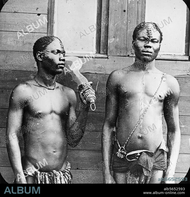 Ethnology / Africa, Congo, Bangala people. Portrait of two Bangala warriors. Photo, 1894.