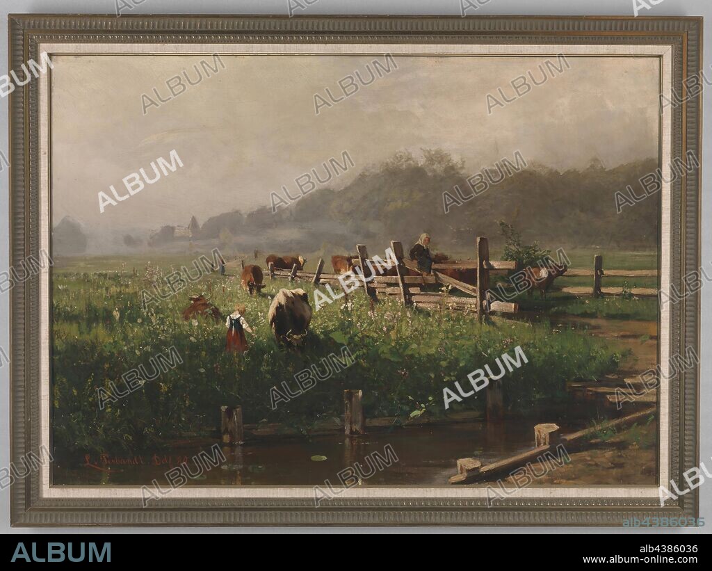 Painting - 'German Landscape', Lina von Perbandt, Oil, Germany, Framed,1880, An oil painting titled variously as 'German Landscape' and 'Cattle in a Meadow' by the German artist Lina von Perbandt (1836-1884). The work was originally part of the art collection of wealthy Melbourne merchant and collector John Twycross, and is one of several paintings retained by the Twycross family. The von Perbandts were a well-established, aristocratic German family from East Prussian,.