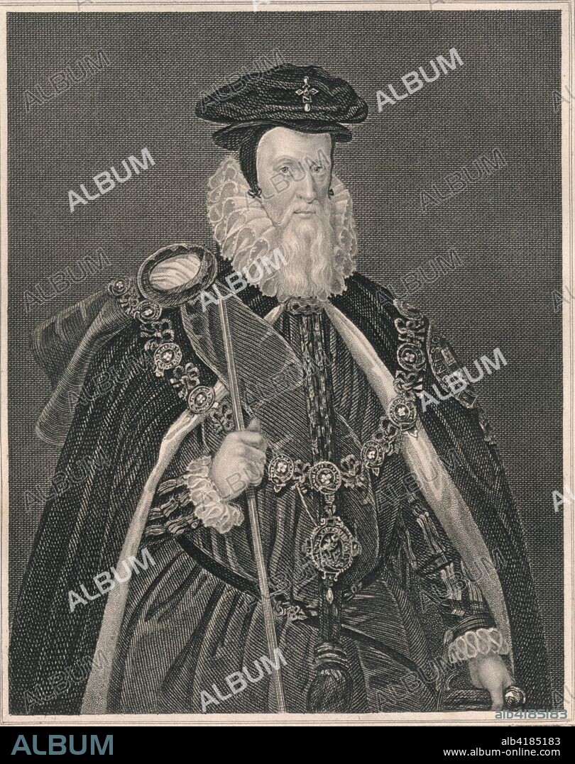 'William Cecil, Lord Burghley.', (early-mid 19th century). Portrait of English politician Sir William Cecil, 1st Baron Burghley (1520-1598), the chief advisor of Queen Elizabeth I. 'From the original of Mark Gerard, in the collection of The Most Noble The Marquis of Salisbury'. [The London Printing and Publishing Company, London].