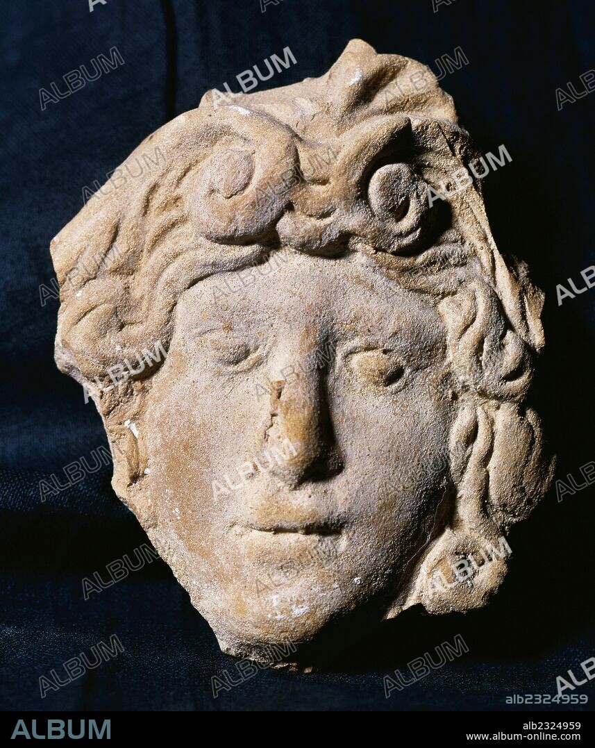Head of Medusa. Monster, Gorgon. Roman relief. Terracotta. 50 BC-50 AD. From Catalonia. Episcopal Museum of Vic. Catalonia. Spain.