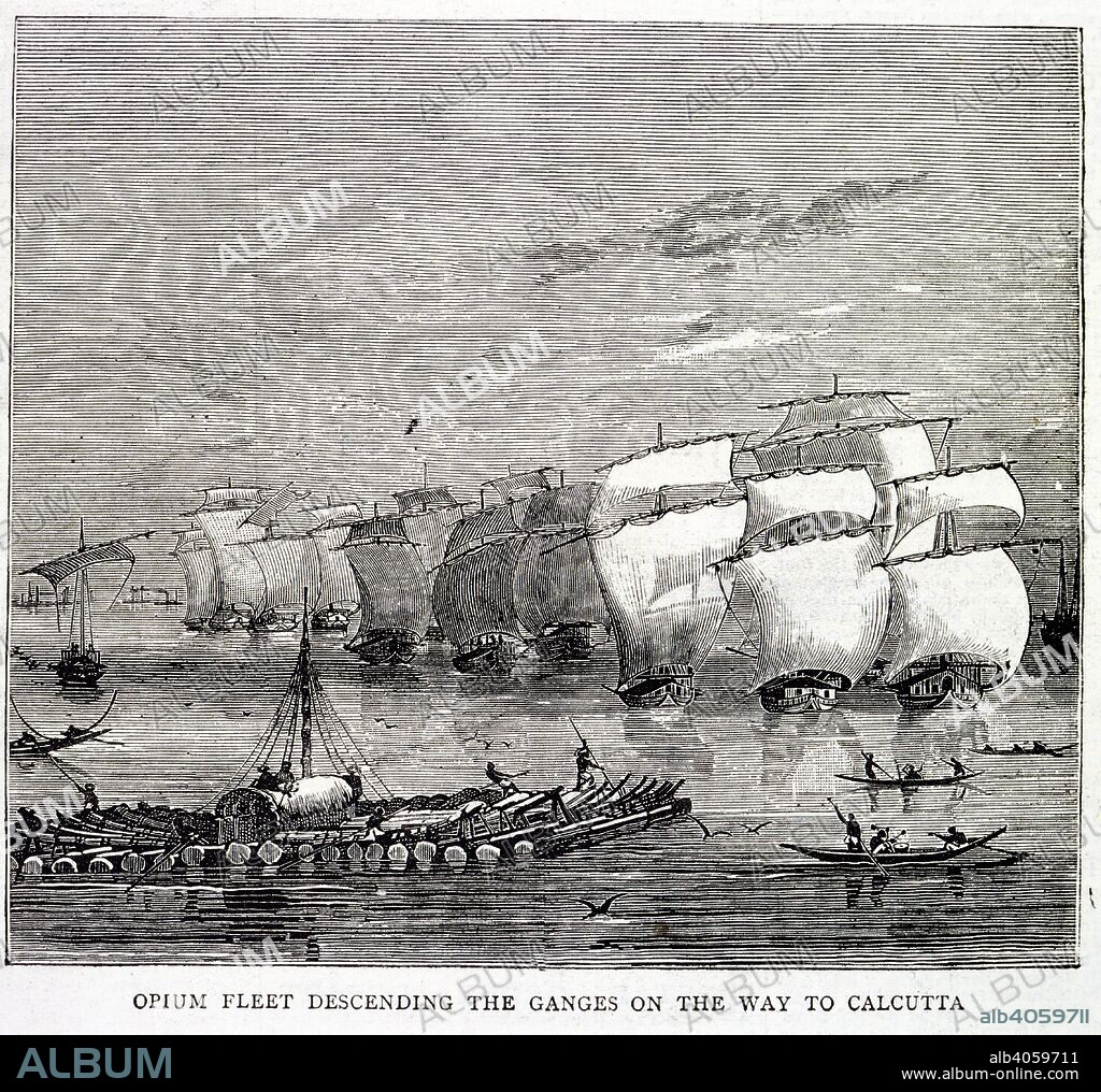 Opium fleet. The Graphic. London, June 24, 1882. Opium fleet descending the Ganges on the way to Calcutta'.  Image taken from The Graphic.  Originally published/produced in London, June 24, 1882. . Source: Colindale, 640. Language: English.