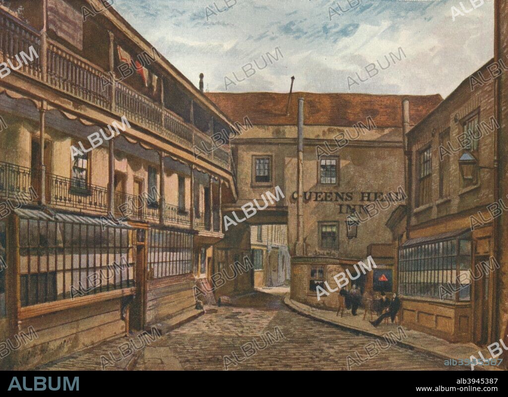 'The Yard of the Queen's Head Inn, Borough', Southwark, London, 1880 (1926). From Lost London, pictured by J. Crowther, c1879-87 and described by E. Beresford Chancellor. [The Chiswick Press for Constable and Company Limited, London, 1926].