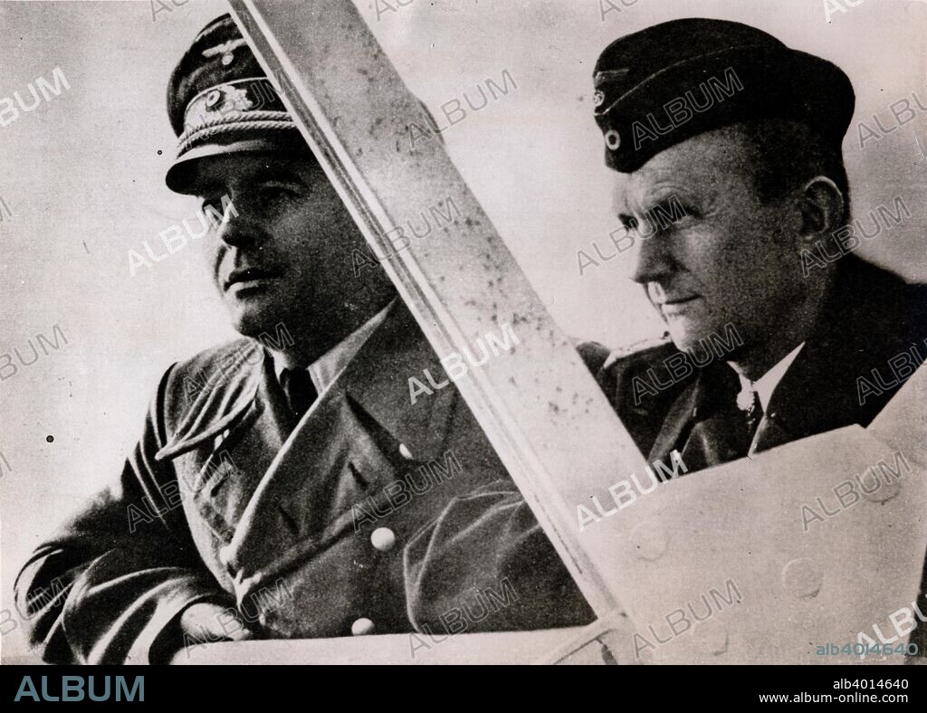 Admiral Karl Dönitz and Reichsminister Albert Speer, Nazi leaders, Berlin, 13 March 1944. Dönitz (1891-1980) (right) and Speer (1905-1981) at the wreath laying ceremony at the Heroes Memorial.