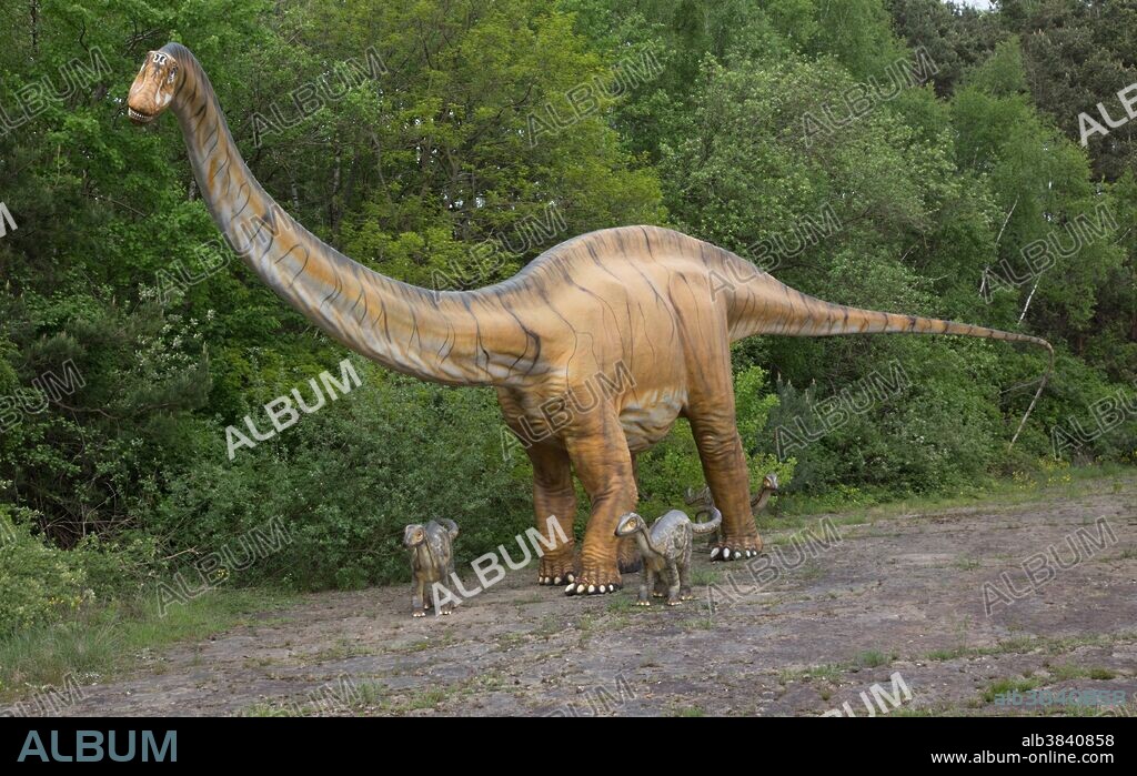 Diplodocus, a large herbivorous sauropod dinosaur of the Jurassic Period, in Dinosaurier Park, Germany.