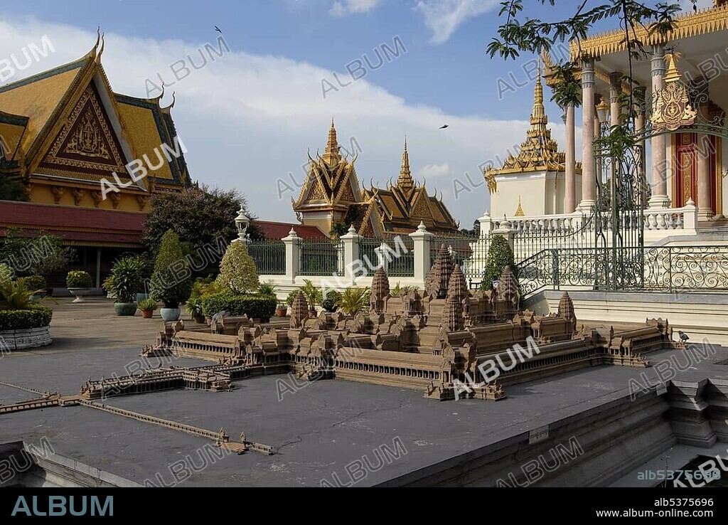 Model of the temple site Angkor Vat at the Silver Pagoda, Phnom Penh, Cambodia, Asia.