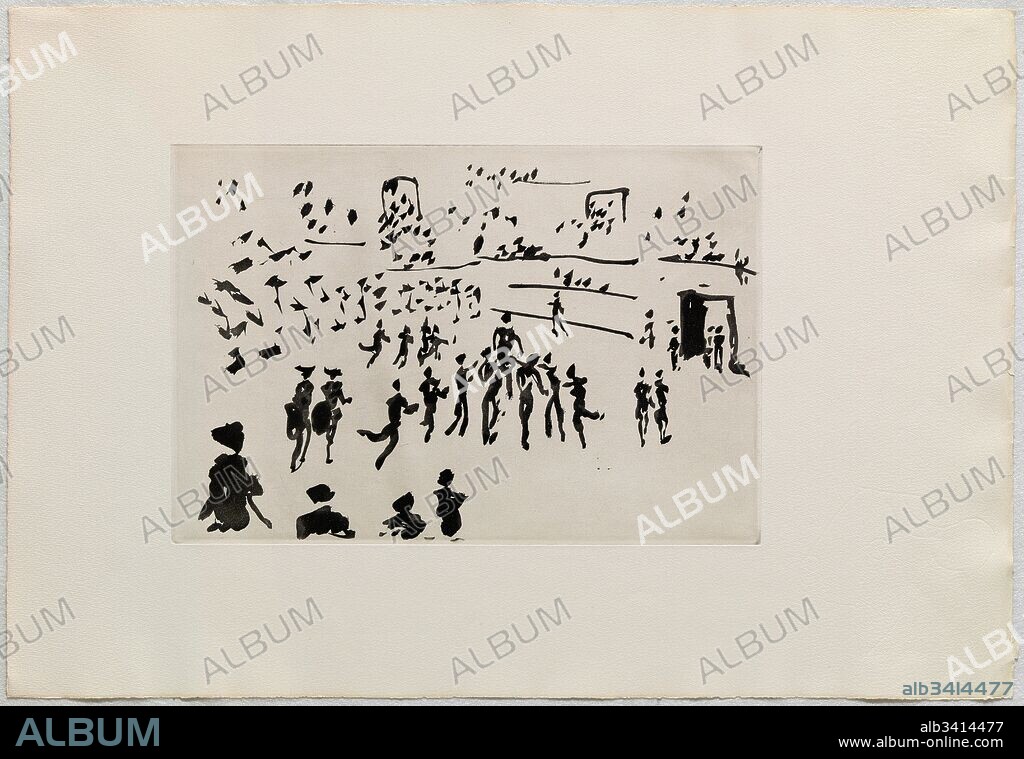Pablo Picasso / "El Torero sale en hombros de los aficionados", 1957, Grabado (aguatinta al azúcar, sobre matriz de cobre, sobre papel de filigrana), 19,9 x 29,5 cm, MPB112791.