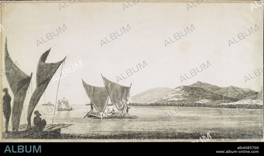 W HODGES. 'New Caledonia.' A drawing made by William Hodges during the second voyage of Capt. Cook, in 1772-1774. A collection of large Drawings in Indian ink, made by Wm. Hodges,. during the second voyage of Capt. Cook, in 1772-1774. 1772-1774. Source: Add. 15743 no.10a. Language: English.