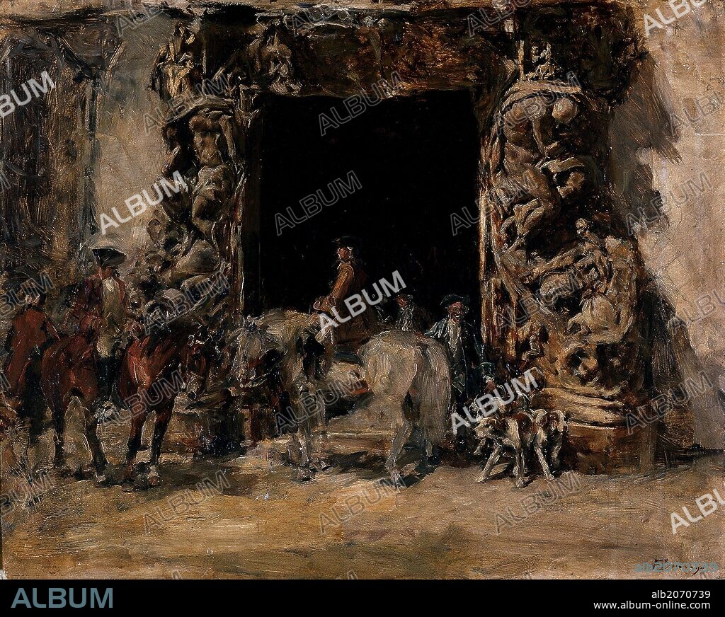 FRANCISCO DOMINGO MARQUÉS. Francisco Domingo Marqués / 'Portada del Palacio del marqués de Dos Aguas (Valencia)', Hacia 1885, Escuela Española, Óleo sobre Tabla, 31,8 cm x 40,5 cm, P04486.