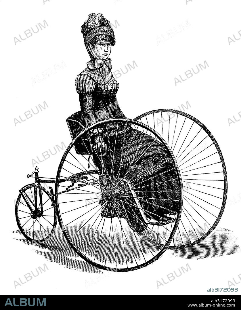 Ladies draisine, handcar from 1885, historical engraving, 1880.