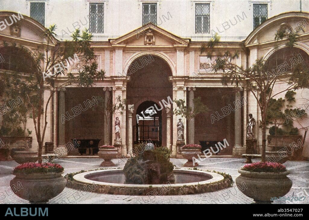 The Cortile del Belvedere or the Belvedere Courtyard, Vatican Palace, Vatican City State, Rome, Italy. From Roma Sacra, published 1925.