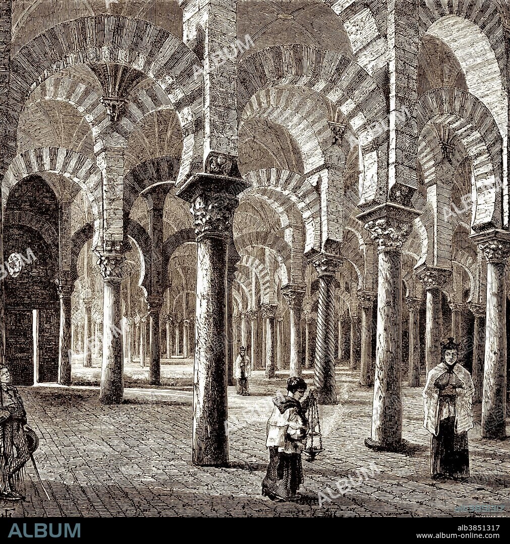 Historic drawing, interior view of the Mezquita-Catedral in Córdoba, 19th Century, Córdoba, Córdoba province, Andalusia, Spain