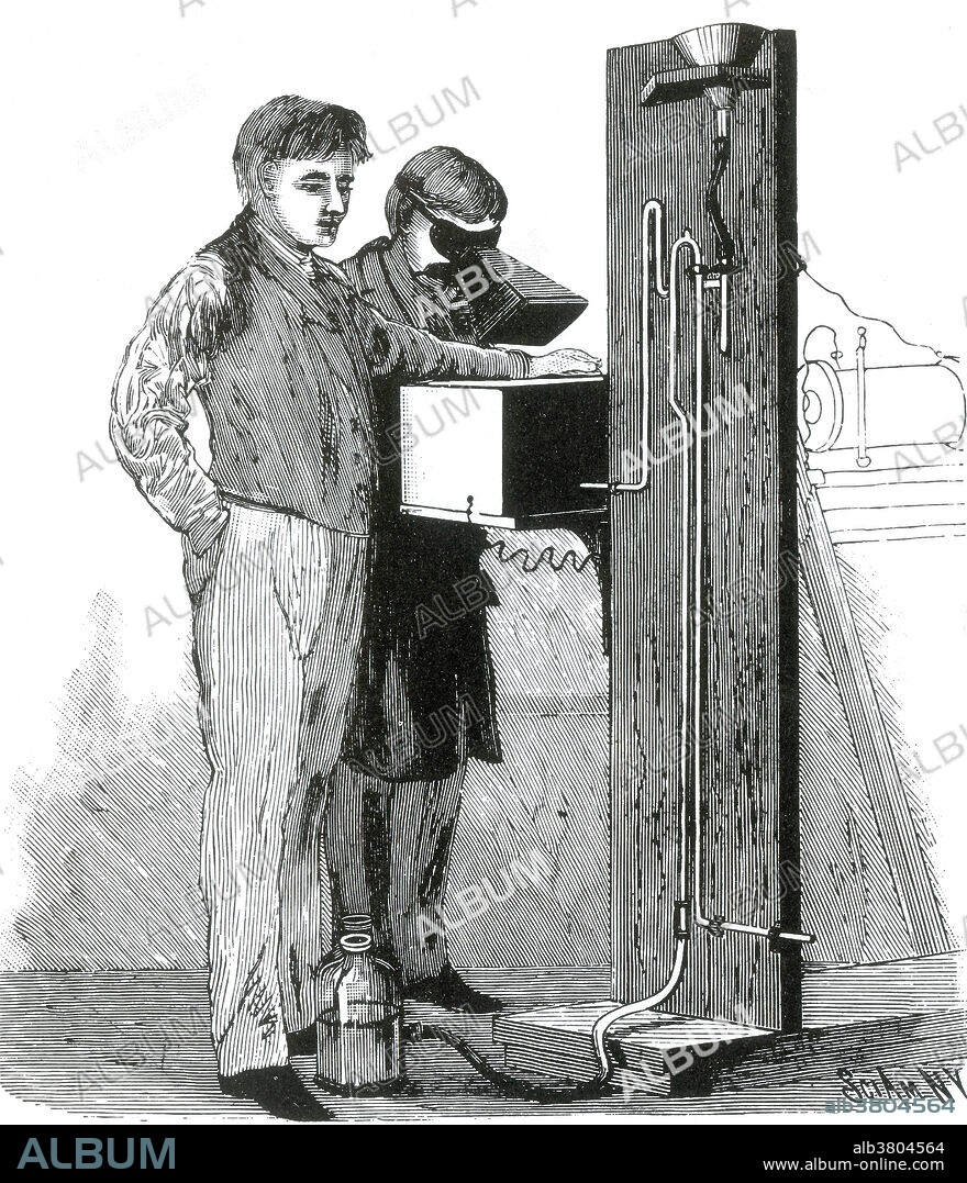 In 1895, Thomas Edison investigated materials' ability to fluoresce when exposed to X-rays, and found that calcium tungstate was the most effective substance. In 1896, the fluoroscope he developed became the standard for medical X-ray examinations. He dropped X-ray research around 1903, even before the death of Clarence Madison Dally, one of his glassblowers. Dally had a habit of testing X-ray tubes on his hands, and acquired a cancer in them so tenacious that both arms were amputated in a futile attempt to save his life.