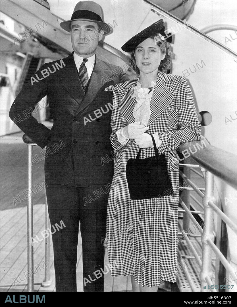 Career Woman (Third Of Twelve) -- Seldom photographed together, Henry Luce and Clare Boothe Luce are shown as they arrived in New York from Europe aboard the liner Queen Mary in 1938. With her present husband, Henry Luce, the noted publisher, aboard the Queen Mary in 1938. February 20, 1953. (Photo by United Press).