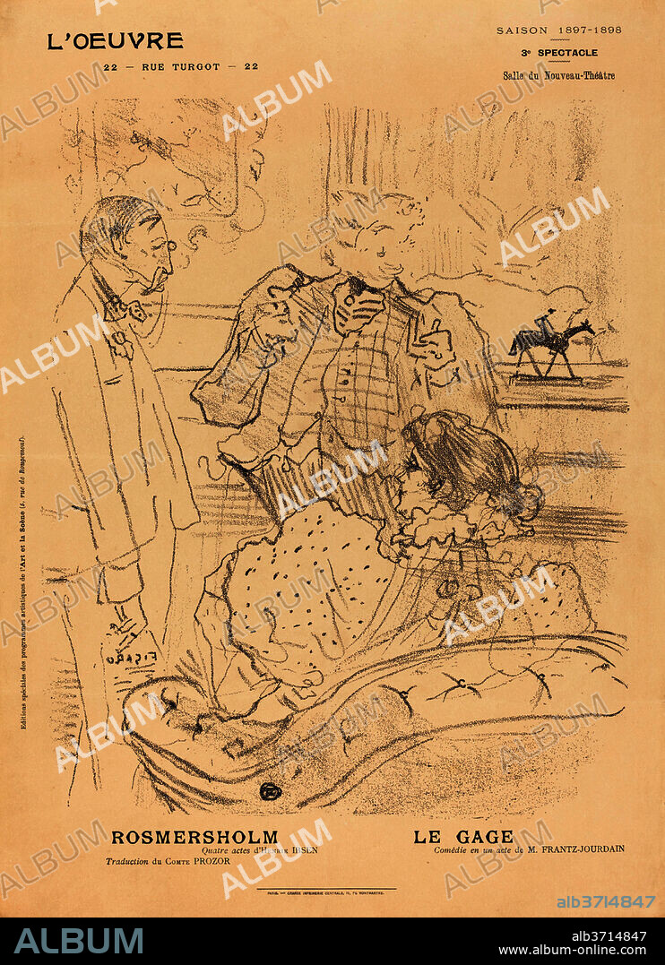HENRI DE TOULOUSE-LAUTREC. Rosmersholm; Le Gage. Dated: 1897. Dimensions: sheet: 38.6 x 28 cm (15 3/16 x 11 in.). Medium: lithograph in black on wove paper.