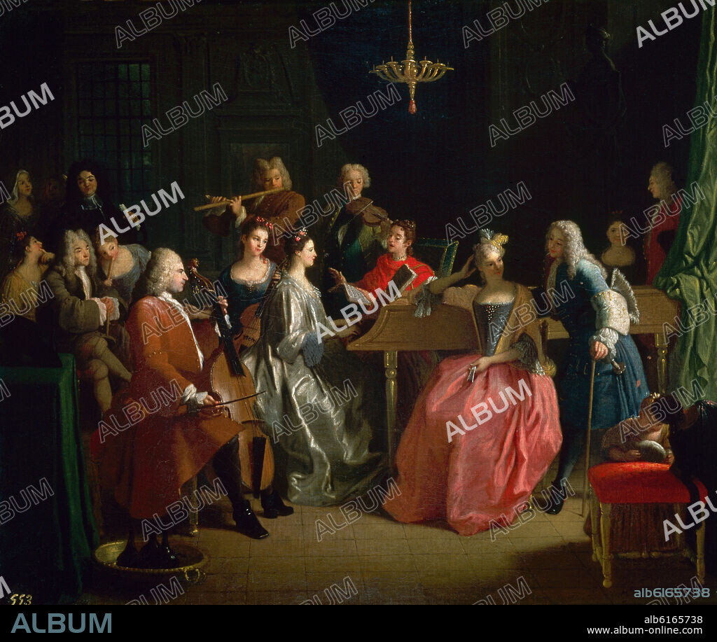 MICHEL-ANGE HOUASSE (1680-1730). VELADA MUSICAL - SIGLO XVIII - 52x62 - OLEO/LIENZO - BARROCO FRANCES.