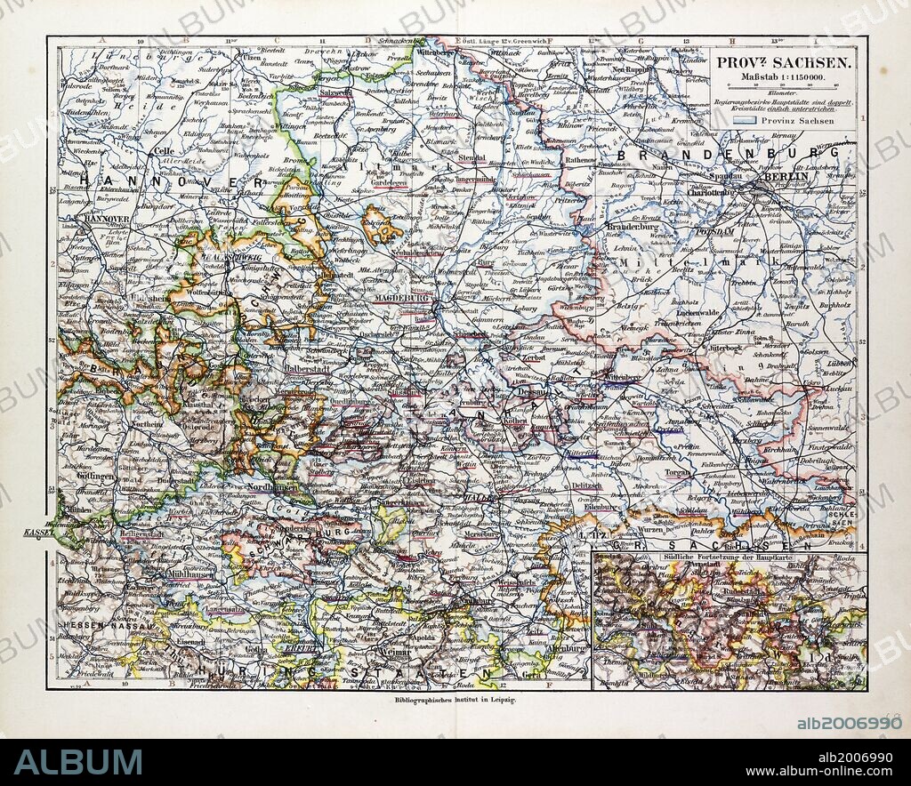 MAP OF SACHSEN-ANHALT, SACHSEN, SAXONY, GERMANY, 1899.