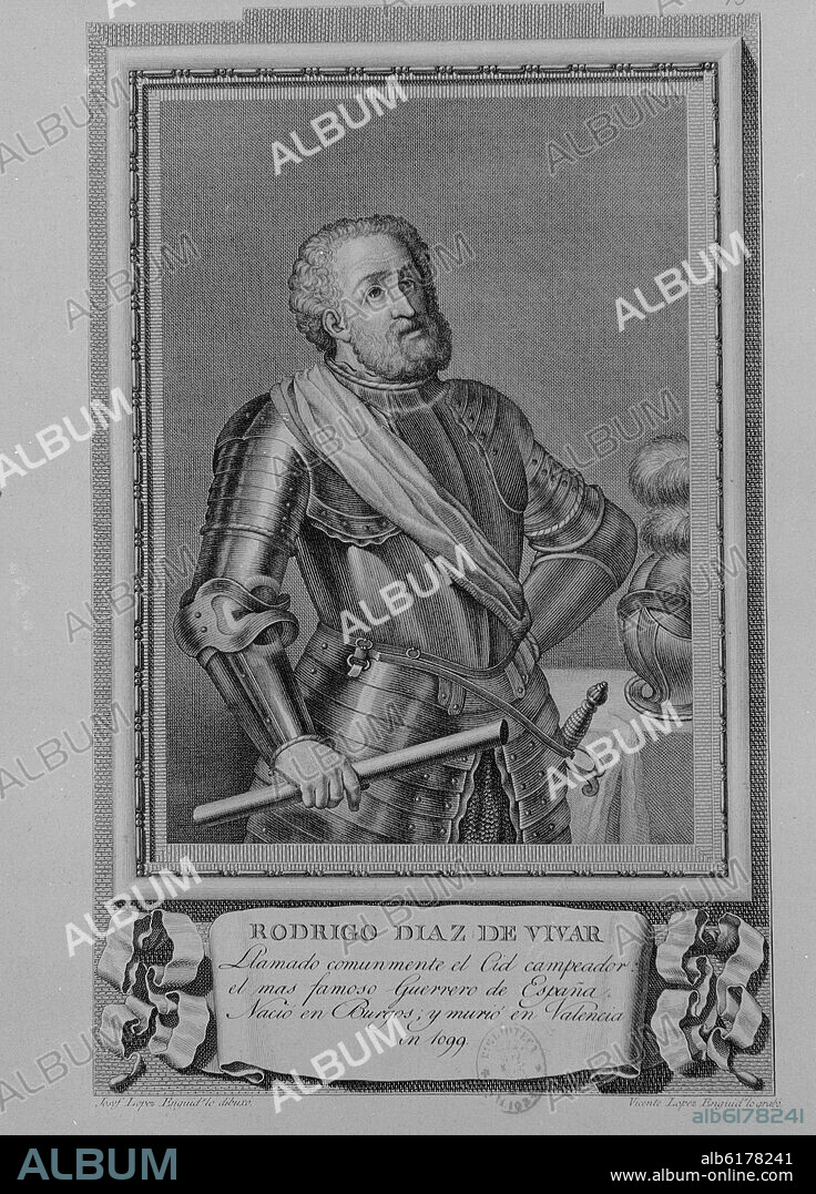 VICENTE LÓPEZ ENGUÍDANOS. RODRIGO DIAZ DE VIVAR - CID CAMPEADOR - GRABADO SIGLO XVIII - 260x355.