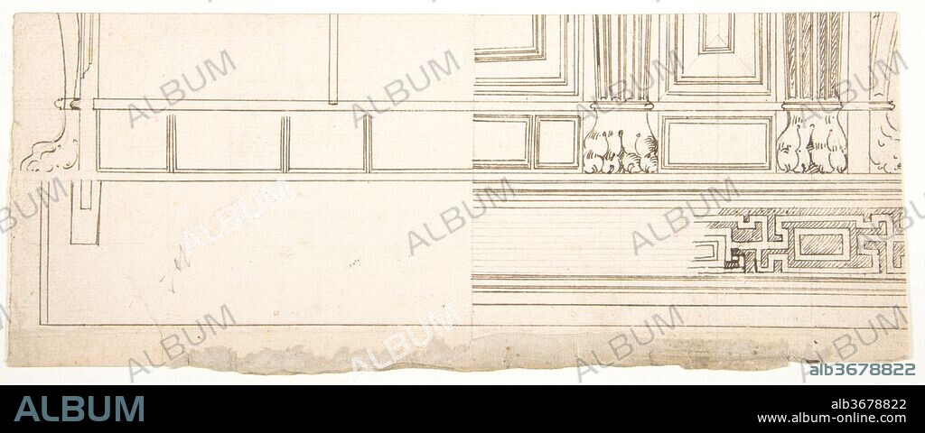 Unidentified building, elevation and section elevation (recto) Corinthian column base, elevation (verso). Dimensions: sheet: 4 5/16 x 10 13/16 in. (11 x 27.5 cm). Draftsman: Drawn by Anonymous, French, 16th century. Series/Portfolio: Goldschmidt Scrapbook. Date: early to mid-16th century.