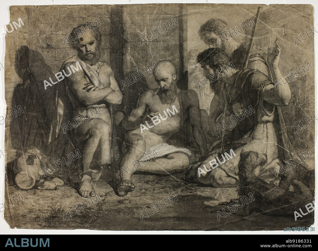 Diogenes Asking Alexander the Great to Step Aside (recto); (Striding Academic Male Nude (verso)), n.d. The Greek philosopher Diogenes asks Alexander to stand out of his sun.