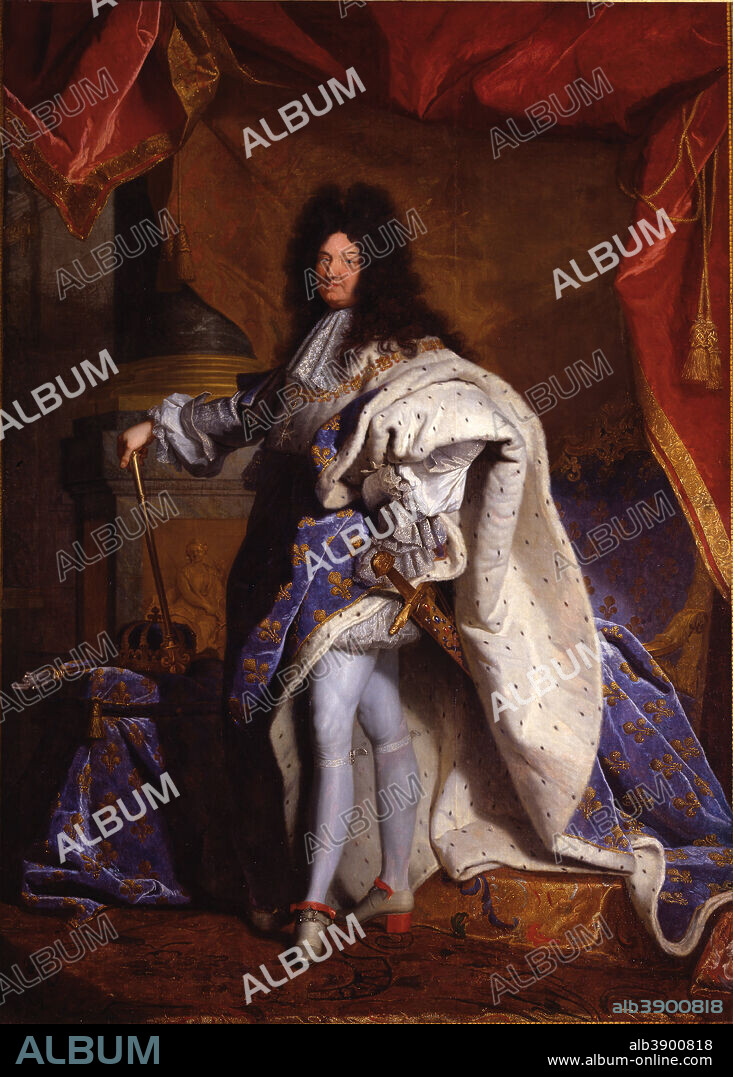 HYACINTHE RIGAUD. Louis XIV, roi de France (1638-1715) / Louis XIV, King of France (1638-1715). Date/Period: 1702. Painting. Oil on canvas. Height: 313 cm (10.2 ft); Width: 205 cm (80.7 in).
