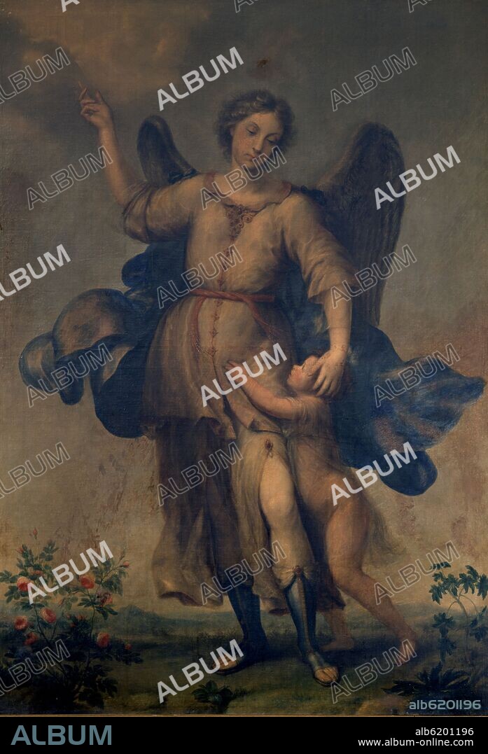 SIMÓN LEÓN LEAL. 'The Guardian Angel', 1686, Oil on canvas, 207 x 147 cm.