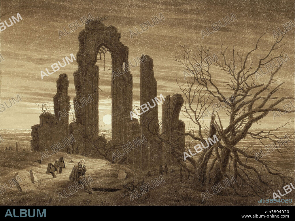 CASPAR DAVID FRIEDRICH. Der Winter - Die Nacht - Alter und Tod (aus dem Tageszeiten- und Lebensalterzyklus von 1803) / Winter - Night - Old Age and Death (from the times of day and ages of man cycle of 1803). Date/Period: Ca. 1803. Brush with sepia over a faint, preliminary pencil sketch; on handmade vellum paper. Height: 19.3 cm (7.5 in); Width: 27.6 cm (10.8 in).