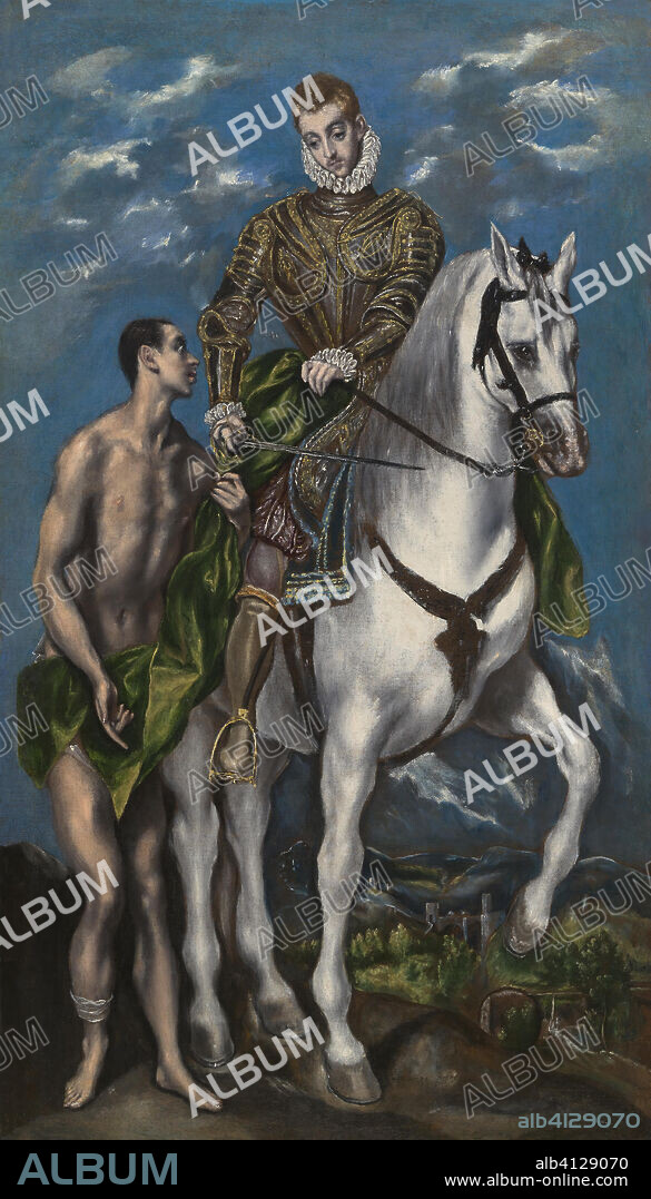 Saint Martin and the Beggar. El Greco (Domenikos Theotokopoulos); Greek, active in Spain, 1541-1614. Date: 1597-1600. Dimensions: 43 5/16 × 24 13/16 in. (110 × 63 cm); original painted surface: 42 5/16 × 22 7/8 in. (107.5 × 58 cm). Oil on canvas. Origin: Spain.