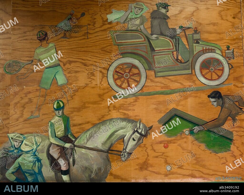 Alfredo Opisso / "Tabla mural de deportes (detalle I)", S.XX, Óleo.
