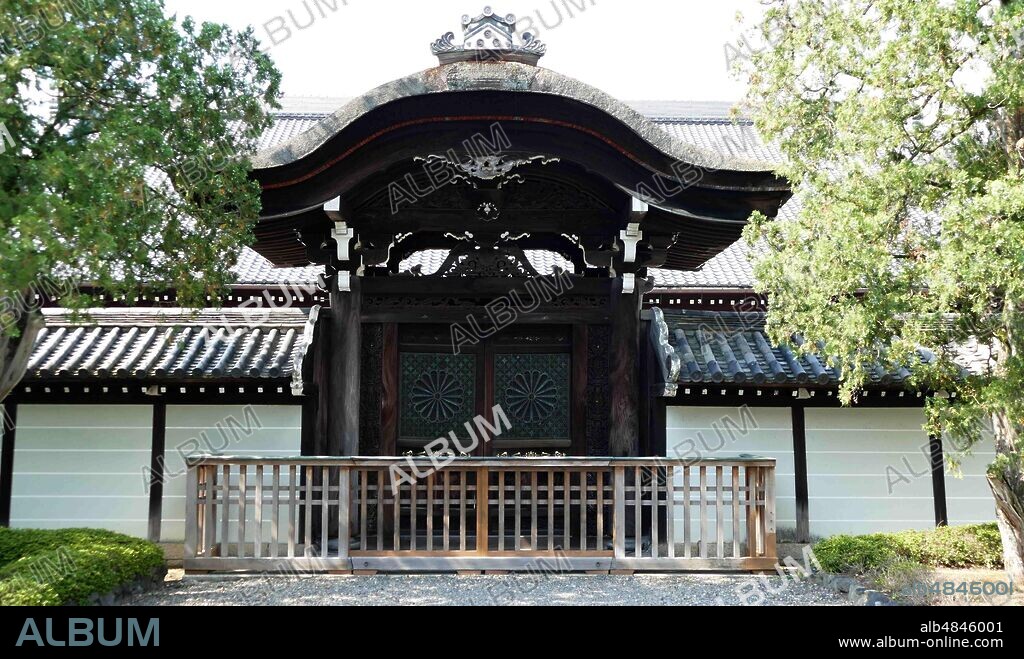 Saiho-ji, Rinzai Zen, Buddhist temple, Kyoto, Japan. The temple, which is famed for its moss garden, is commonly referred to as "Koke-dera" was, primarily constructed to honor Amitabha. In 1994, Saiho-ji was registered as a UNESCO World Heritage Site. The main hall of the temple, known as Sairai-do was reconstructed in 1969. The paintings on the sliding doors are the work of Insho Domoto.