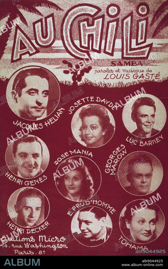 Song book for 'Au Chili' 1958 by Louis "Loulou" Gasté (1908 - 1995), French composer.