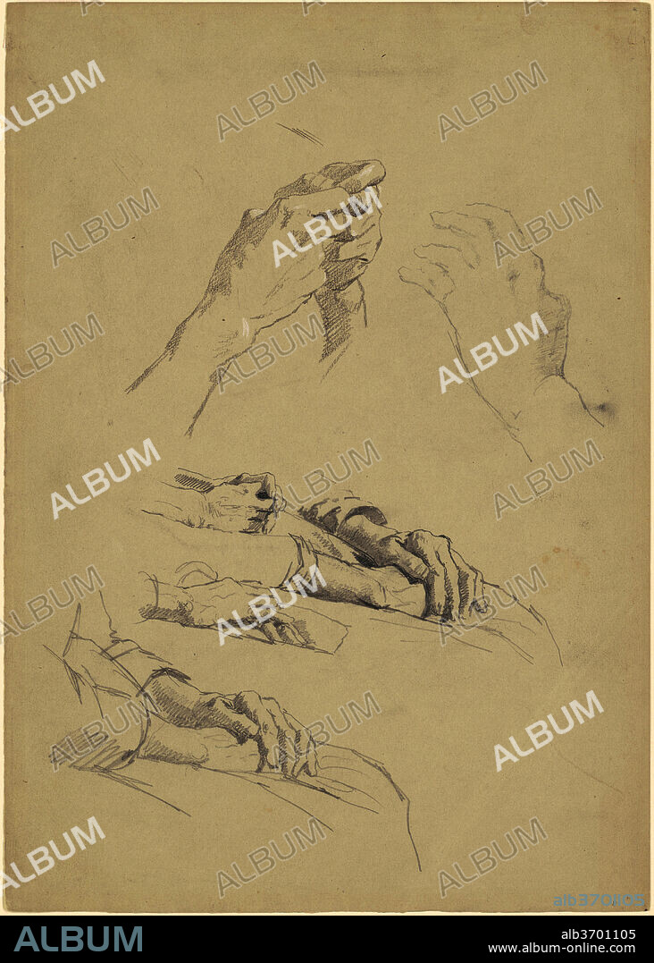 JR. ENOCH WOOD PERRY. Studies of Hands [recto]. Dated: c. 1870-1890. Dimensions: sheet: 38.1 × 26.99 cm (15 × 10 5/8 in.). Medium: graphite with white and black chalk on wove paper.