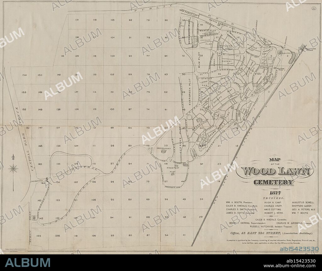 Map of the Woodlawn Cemetery, 1877, Bronx (New York, N.Y.), Woodlawn Cemetery (New York, N.Y.), Graves lay peaceful deep, Ancient trees above them stand, History they keep.