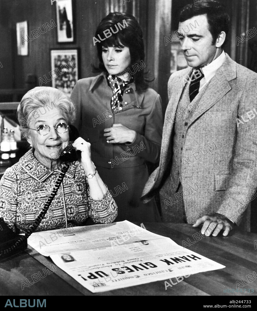 HELEN HAYES, KEN BERRY and STEFANIE POWERS in HERBIE RIDES AGAIN, 1974, directed by ROBERT STEVENSON. Copyright WALT DISNEY PRODUCTIONS.