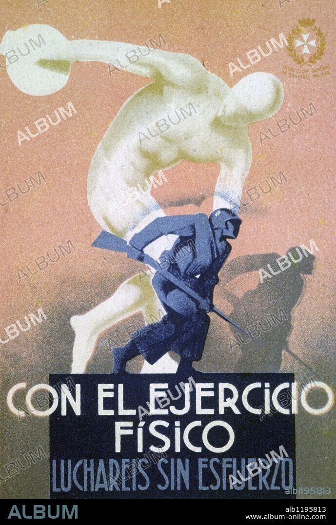 Cartel Ejercicio Físico editado en Barcelona por la Inspección General de Sanidad Militar. Año 1937. Zona Republicana. Guerra civil 1936-1939.