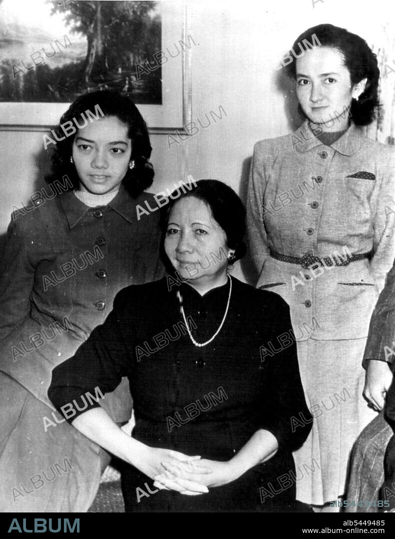 Quezon Family Ambushed in Philippines: Mrs. Aurora Quezon, (center) widow of late Manuel Quezon, Philippines' first President, and her daughter, Maria Aurora Quezon (right) were killed in a machine gun ambush today in northern Luzon. The husband of another daughter, Maria Zeneida Buencamine (left), who was riding with Mrs. Quezon, also was killed in ambush which was a attributed to bandits. In all ten persons were slain in the shooting. April 28, 1949. (Photo by AP Wirephoto).