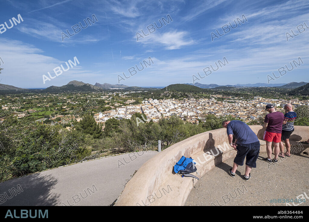 turist on viewpoint of Es Calvari, Pollensa, Majorca, Balearic Islands, Spain.