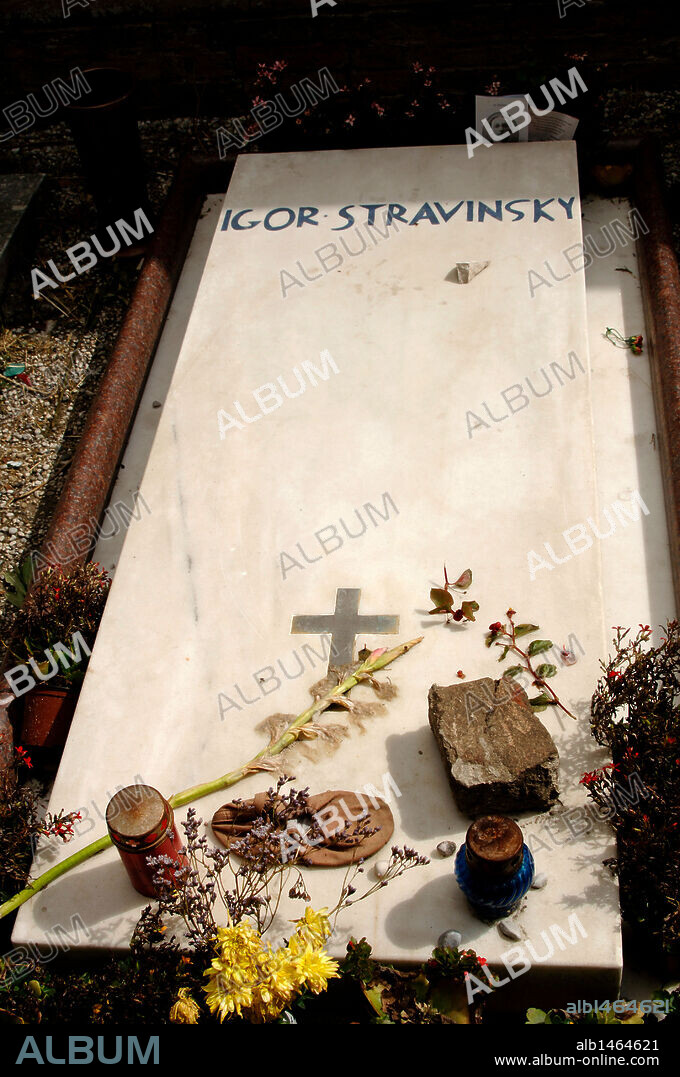 STRAVINSKY Igor Fiodorovich   (1882-1971). Russian composer  nationalized French and then American. His tomb in the San Michele island cemetery. Venice. Italy.