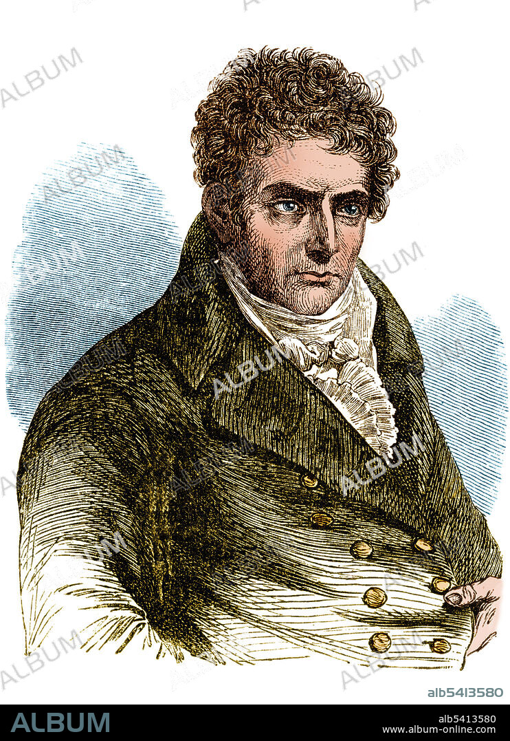 Robert Fulton (1765-1815) was an American engineer and inventor. He began as a portrait painter, and moved to England in 1787, where he focused his creativity on engineering challenges and became involved in a project to design a canal system. He was granted an English patent in 1794 for his first invention, a double inclined plane system for hauling canal boats over difficult terrain. He later developed plans for cast iron aqueducts and invented a mechanical dredge to speed the construction of canals. In 1791 he moved to France where he designed the torpedo carrying submarine Nautilus, and, in 1803, the first steamship. He returned to America and by 1807 had organized first commercial paddle steamer services on the Hudson River.