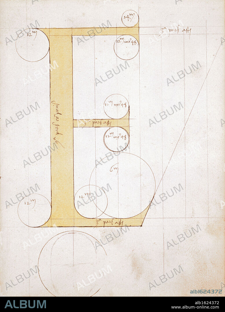 Letter E - Alphabet: Forms And Proportions of Roman Capital Letters c. 1480 Manuscripts Newberry Library, Chicago.