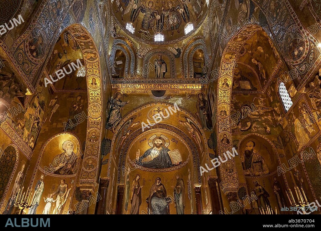 Magnificent Byzantine mosaics, Cappella Palatina, Palatine Chapel, Palazzo dei Norman or Norman Palace, Palermo, Sicily, Italy