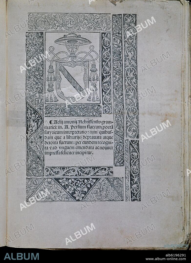 ELIO ANTONIO DE NEBRIJA (1441-1522). GRAMATICA-PORTADILLA CON ESCUDO.