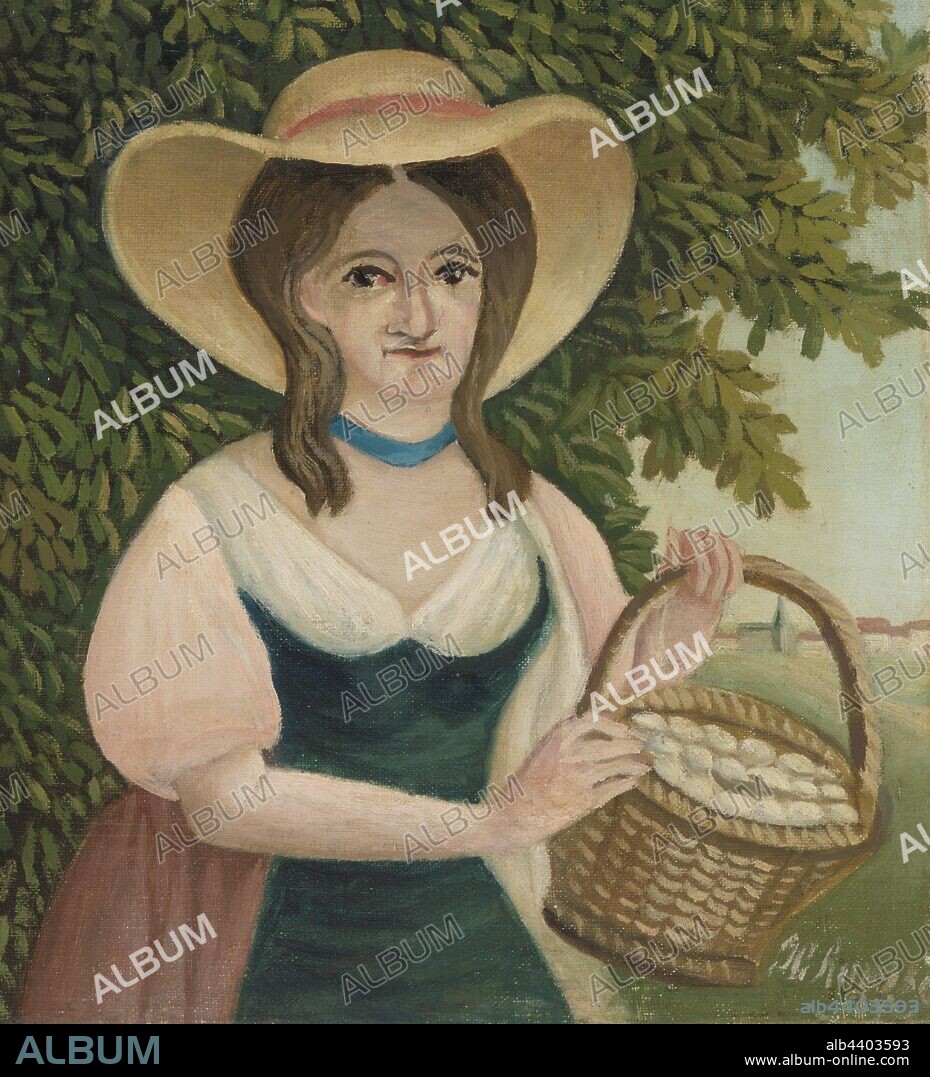 Henri Rousseau: Woman with Basket of Eggs (La Femme au panier d'Å"ufs), Henri Rousseau, probably 1905–1910, Oil on canvas, Overall: 13 7/8 x 10 5/8 in. (35.2 x 27 cm).