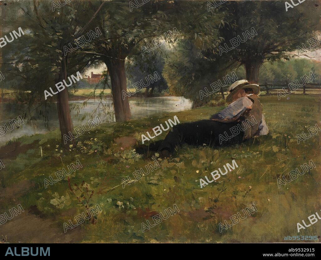 ELIPHALET FRASER ANDREWS. Man Reclining beside a Stream. Date: n.d. oil on canvas.